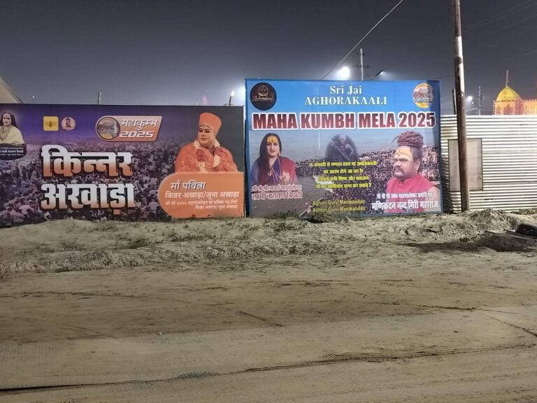 प्रयागराज में अघोरी साधु संतों किन्नर अखाड़ा का मध्य रात्रि उपासना
