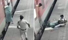 मुंबई स्टेशन पर रेलवे पुलिसकर्मी ने चलती ट्रेन की चपेट में आई महिला को बचाया
